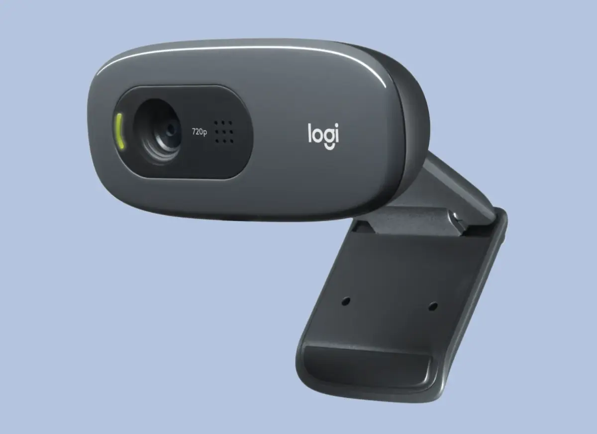A sleek grey webcam designed for 720p video, featuring a clip mount for easy attachment to monitors.