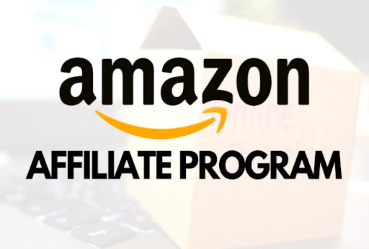 Illustration of the Amazon Affiliate Program logo with an out-of-focus box in the background, symbolizing online commerce and partnership.