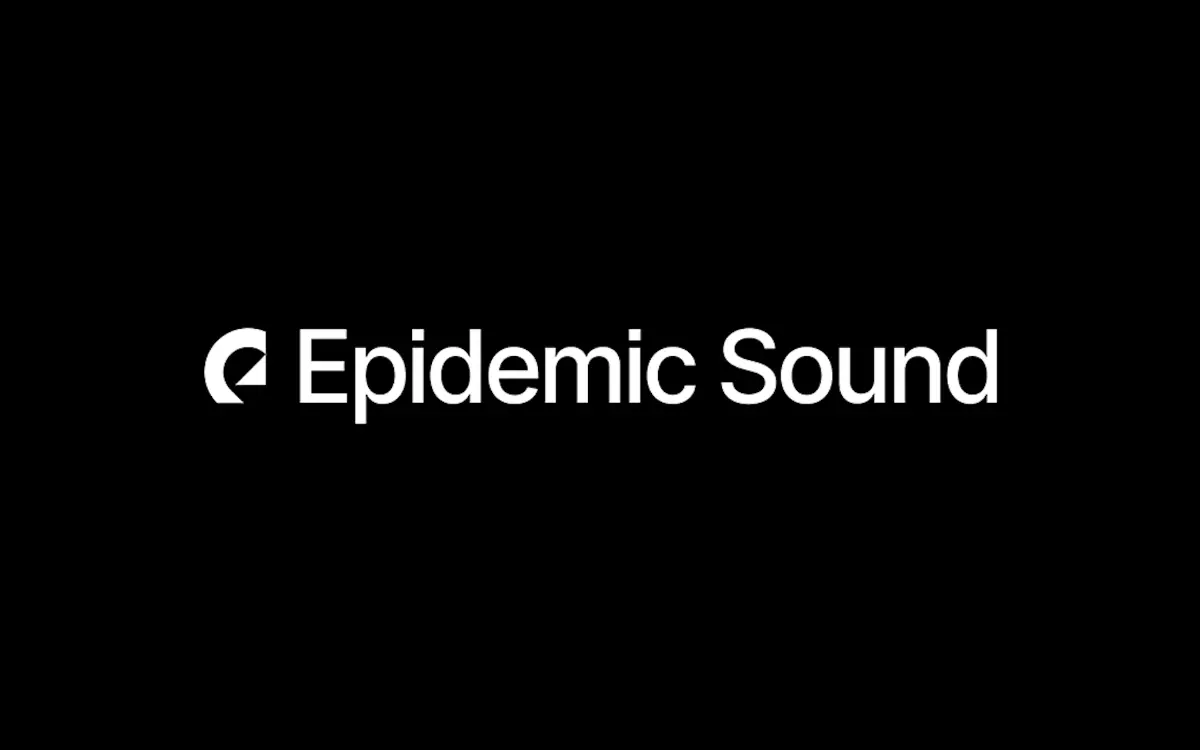 Logo of Epidemic Sound, featuring bold white text on a black background, representing a music licensing company.