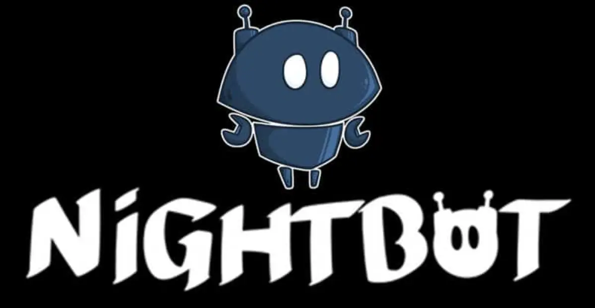 Cartoon robot character stands above the word NIGHTBOT in bold, stylized letters on a black background.
